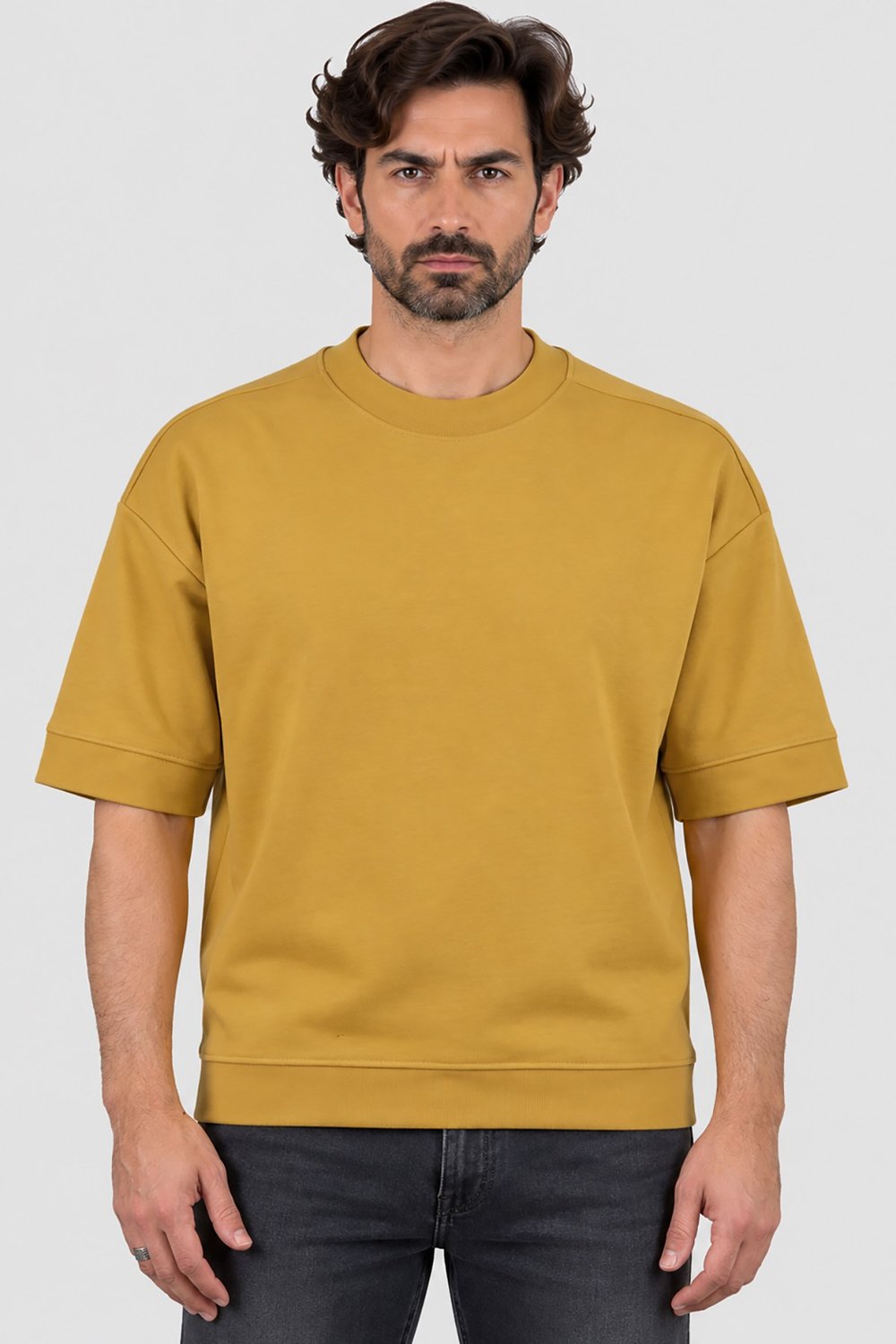 Sarı Gızzıt Italy Erkek Oversize Bisiklet Yaka T-Shirt U008028