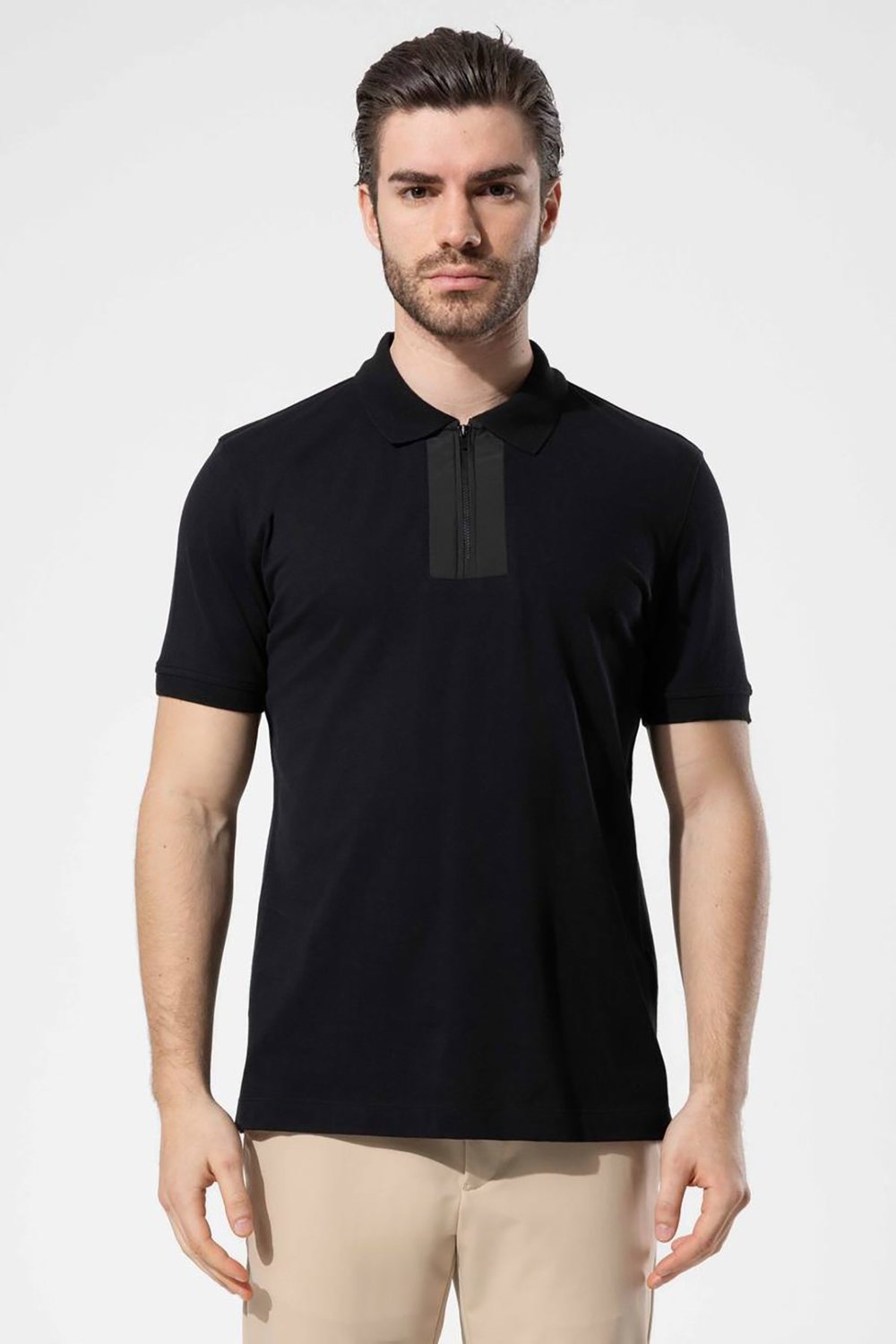 Siyah Vaganza Erkek Fermuarlı Polo Yaka T-Shirt U02010