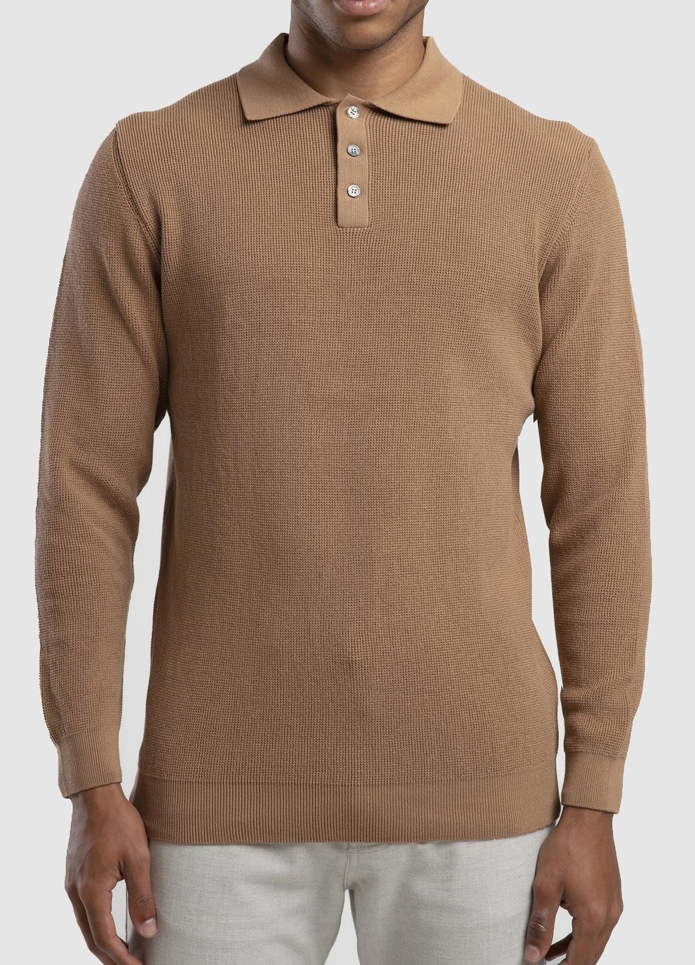 Vaganza Erkek Polo Yaka Düğmeli Triko Kazak U008151 CAMEL