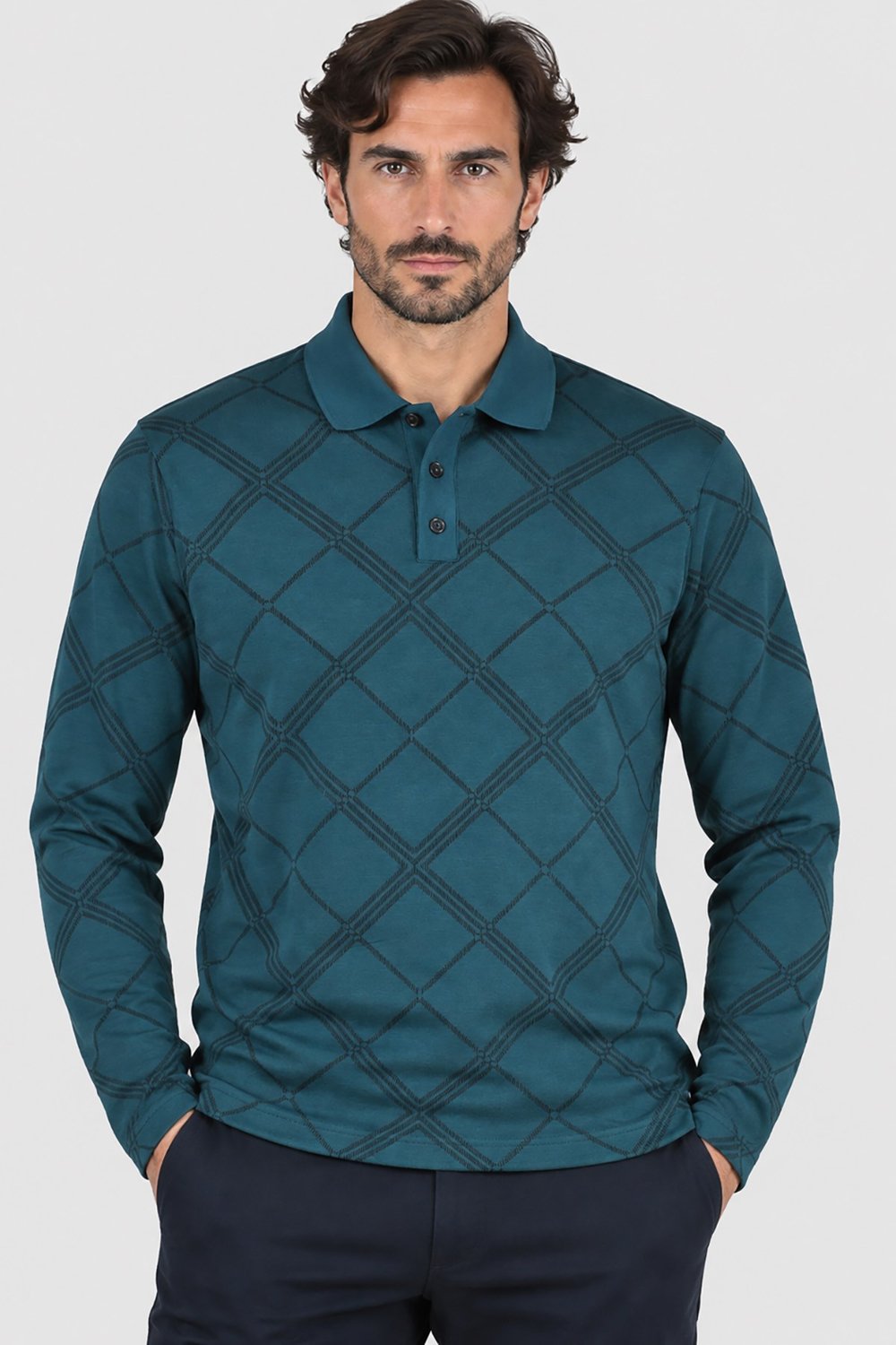 Yeşil Td Bkr Erkek Düğmeli Uzun Kol Polo Yaka T-Shirt U008133