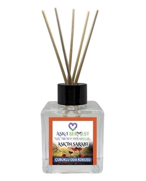 Aşk-ı Sermest Toptan Aşkın Şarabı Çiçek Aromalı Bambu Çubuklu Oda Kokusu Reed Diffuser Ortam Kokusu Parfüm,  Küp Şişe,  120 mL, 5 Ad
