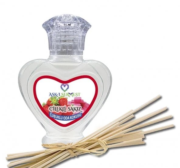 Aşk-ı Sermest Toptan Çikolata&Sakız Aromalı Bambu Çubuklu Oda Kokusu Reed Diffuser Ortam Kokusu Parfüm, Kalp Şişe, 60 mL, 5 Adet