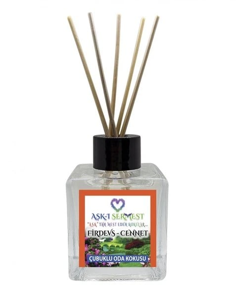 Aşk-ı Sermest Toptan Firdevs Cennet Çiçek Aromalı Bambu Çubuklu Oda Kokusu Reed Diffuser Ortam Kokusu Parfüm,  Küp Şişe, 60 mL, 5 Adet
