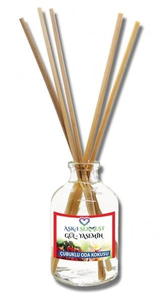 Aşk-ı Sermest Toptan Gül&Yasemin Aromalı Bambu Çubuklu Oda Kokusu Reed Diffuser Ortam Kokusu Parfüm, Oval Şişe, 50 mL , 10 Adet