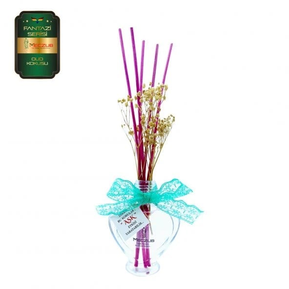 Aşk-ı Sermest Toptan Meczub Fantazi Serisi Oud Kokulu 5 x 60 ml Kalp Şişe Bambu Çubuklu Ortam Kokusu Reed Diffuser Oda Kokusu