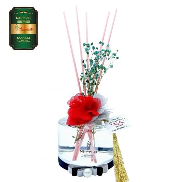 Aşk-ı Sermest Toptan Meczub Meyve Serisi Mango Kokulu 5 x 200 ml Silindir Şişe Bambu Çubuklu Ortam Kokusu Reed Diffuser Oda Kokusu