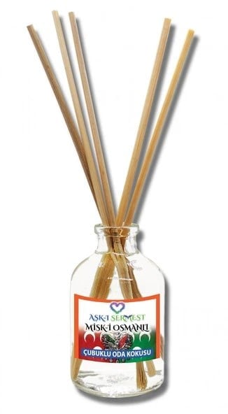 Aşk-ı Sermest Toptan Misk-i Osmanlı Çiçek Aromalı Bambu Çubuklu Oda Kokusu Reed Diffuser Ortam Kokusu Parfüm, Oval Şişe, 50 mL , 10 Ad