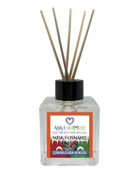 Aşk-ı Sermest Toptan Misk-i Osmanlı Çiçek Aromalı Bambu Çubuklu Oda Kokusu Reed Diffuser Ortam Kokusu Parfüm,  Küp Şişe, 60 mL, 10 Ad