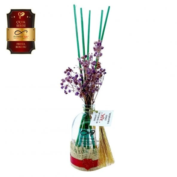 Aşk-ı Sermest Toptan Ölümsüz Aşk Çiçek Serisi Fresia Kokulu 5 x 100 ml Oval Şişe Bambu Çubuklu Ortam Kokusu Reed Diffuser Oda Kokusu