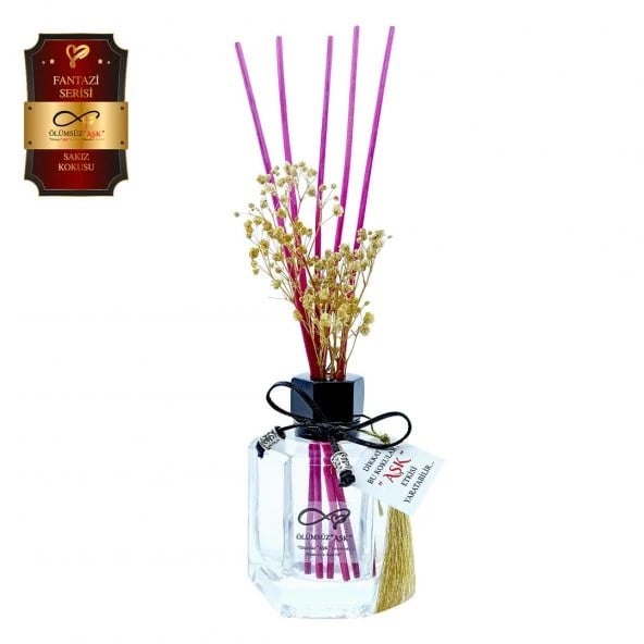 Aşk-ı Sermest Toptan Ölümsüz Aşk Fantazi Serisi Sakız Kokulu 10 x 120 ml Köşeli Şişe Bambu Çubuklu Ortam Kokusu Reed Diffuser Oda Kokusu