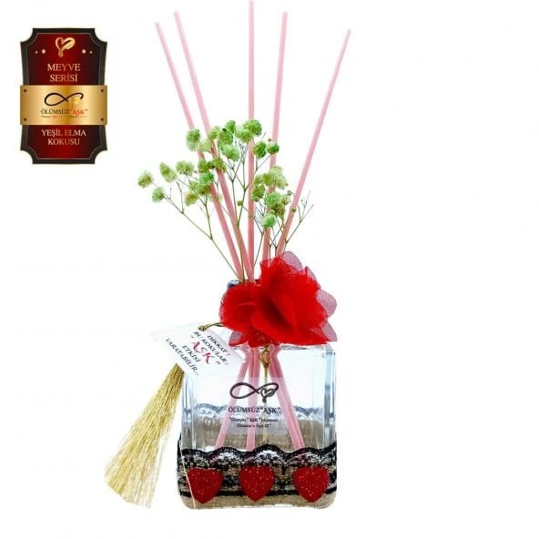 Aşk-ı Sermest Toptan Ölümsüz Aşk Meyve Serisi Yeşil Elma Kokulu 3 x 200 ml küp Şişe Bambu Çubuklu Ortam Kokusu Reed Diffuser Oda Kokusu