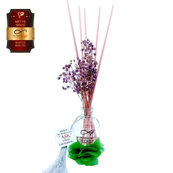 Aşk-ı Sermest Toptan Ölümsüz Aşk Meyve Serisi Karpuz Kokulu 10 x 50 ml Oval Şişe Bambu Çubuklu Ortam Kokusu Reed Diffuser Oda Kokusu