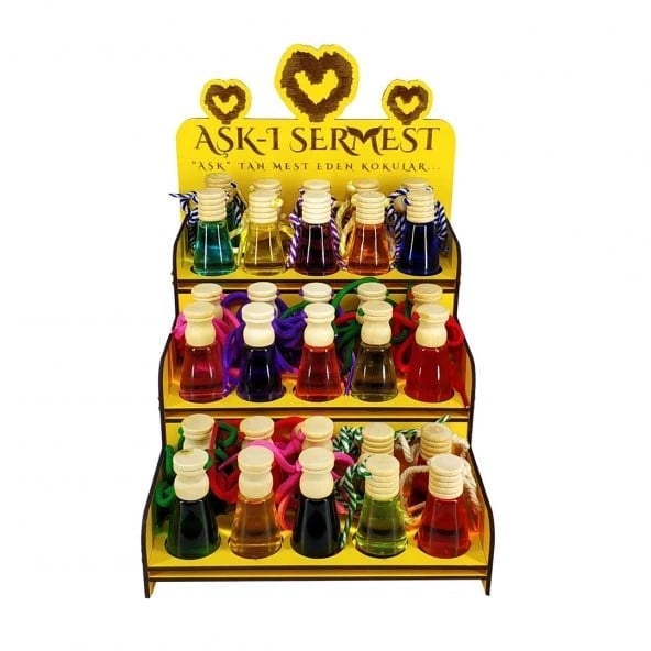 Aşk-ı Sermest Toptan Sarı Ahşap Standlı 90 Adet 12 ML İnvictuss Kokulu Oto Kokusu Araç Araba Parfümü