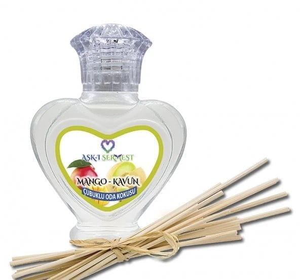 Aşk-ı Sermest Toptan Vanilya&Amber Aromalı Bambu Çubuklu Oda Kokusu Reed Diffuser Ortam Kokusu Parfüm, Kalp Şişe, 60 mL, 10 Adet