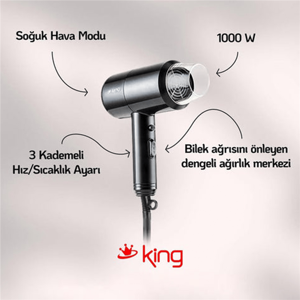 King KSK439 Bariton Seyahat Tipi Saç Kurutma Makinesi (Teşhir Ürünü)