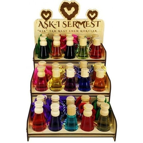 Koku Hanem Toptan Aşk-I Sermest Beyaz Ahşap Standlı 120 Adet 8 ml Tutty Fruty Araç Parfümü Oto Araba Kokusu