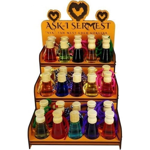 Koku Hanem Toptan Aşk-I Sermest Turuncu Ahşap Standlı 30 Adet 12 ml Oud Araç Parfümü Oto Araba Kokusu