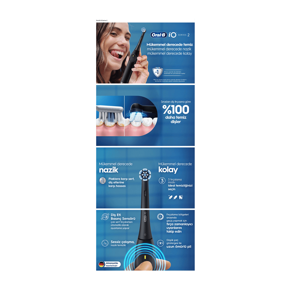 Oral-B iO 2 Şarjlı Diş Fırçası - Siyah,+ Seyahat Kabı (Teşhir Ürünü)