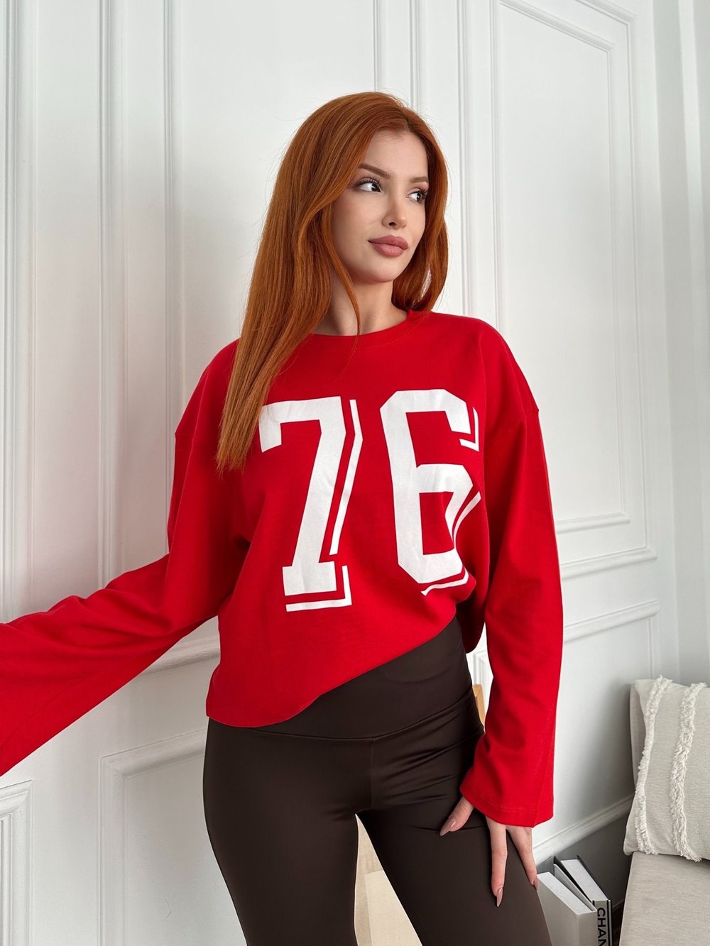 76 Uzun Kol Sweatshırt Kırmızı