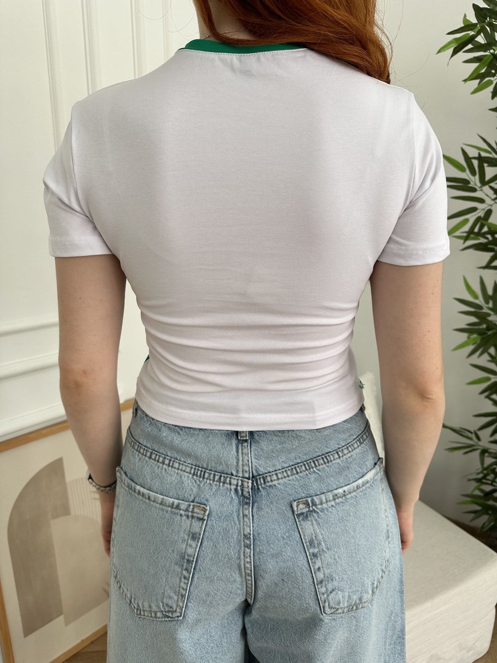 79 Brasil Baskılı Crop T-shirt Beyaz