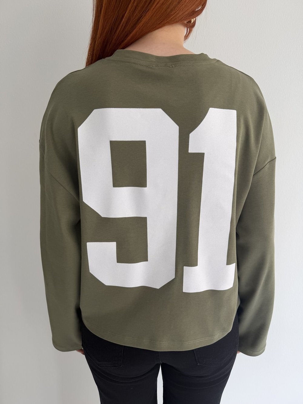 91 Baskılı Sweatshirt Haki