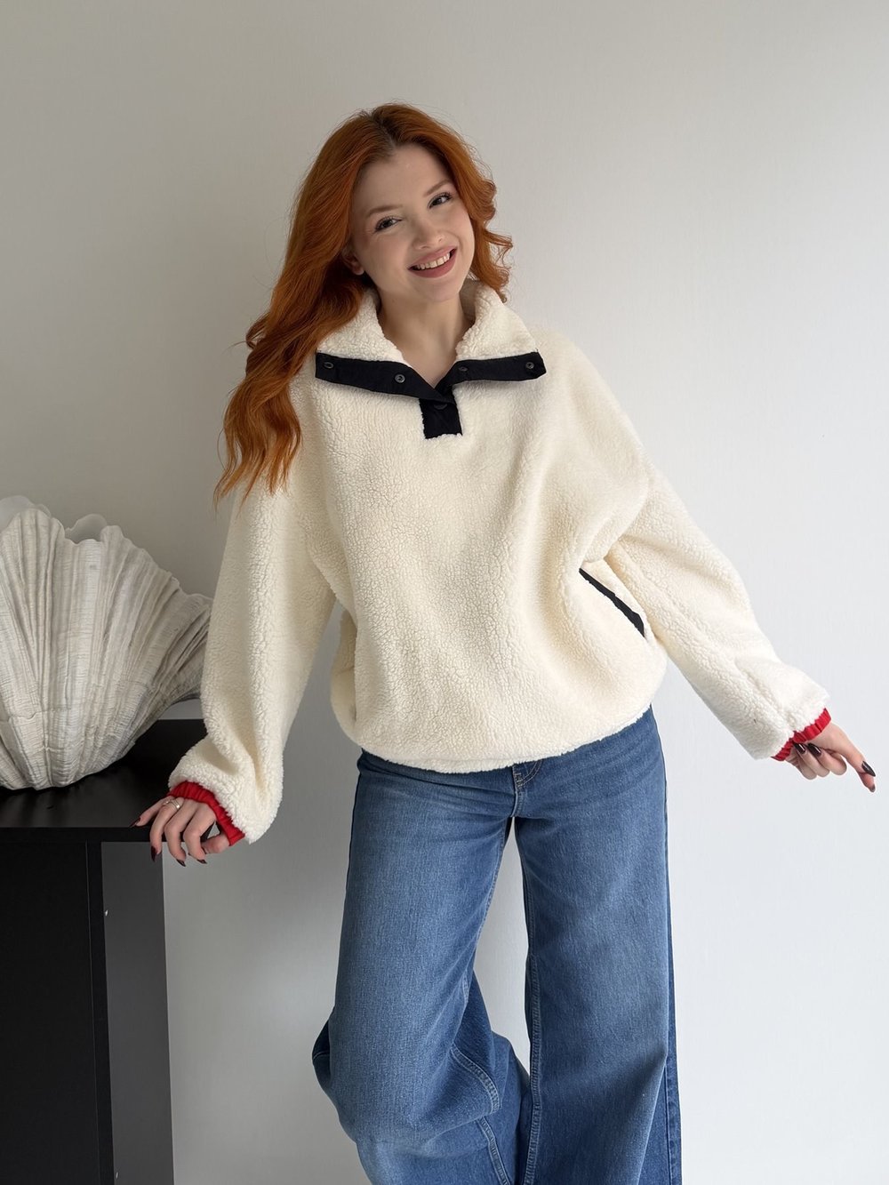 Ayı Baskılı Sweatshirt Ekru