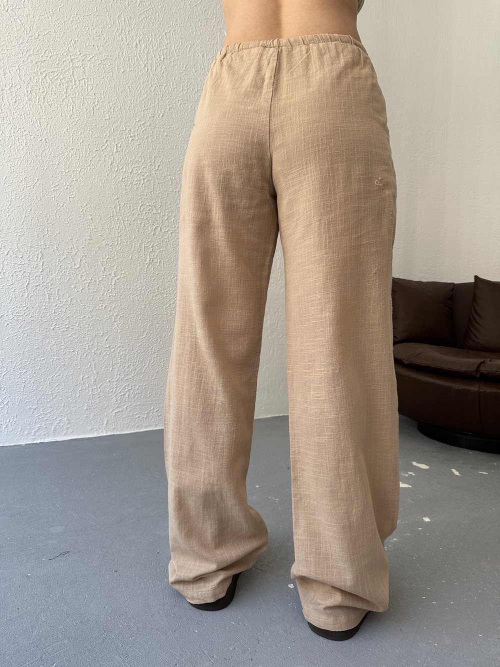 Bağcıklı Keten Pantolon Bej