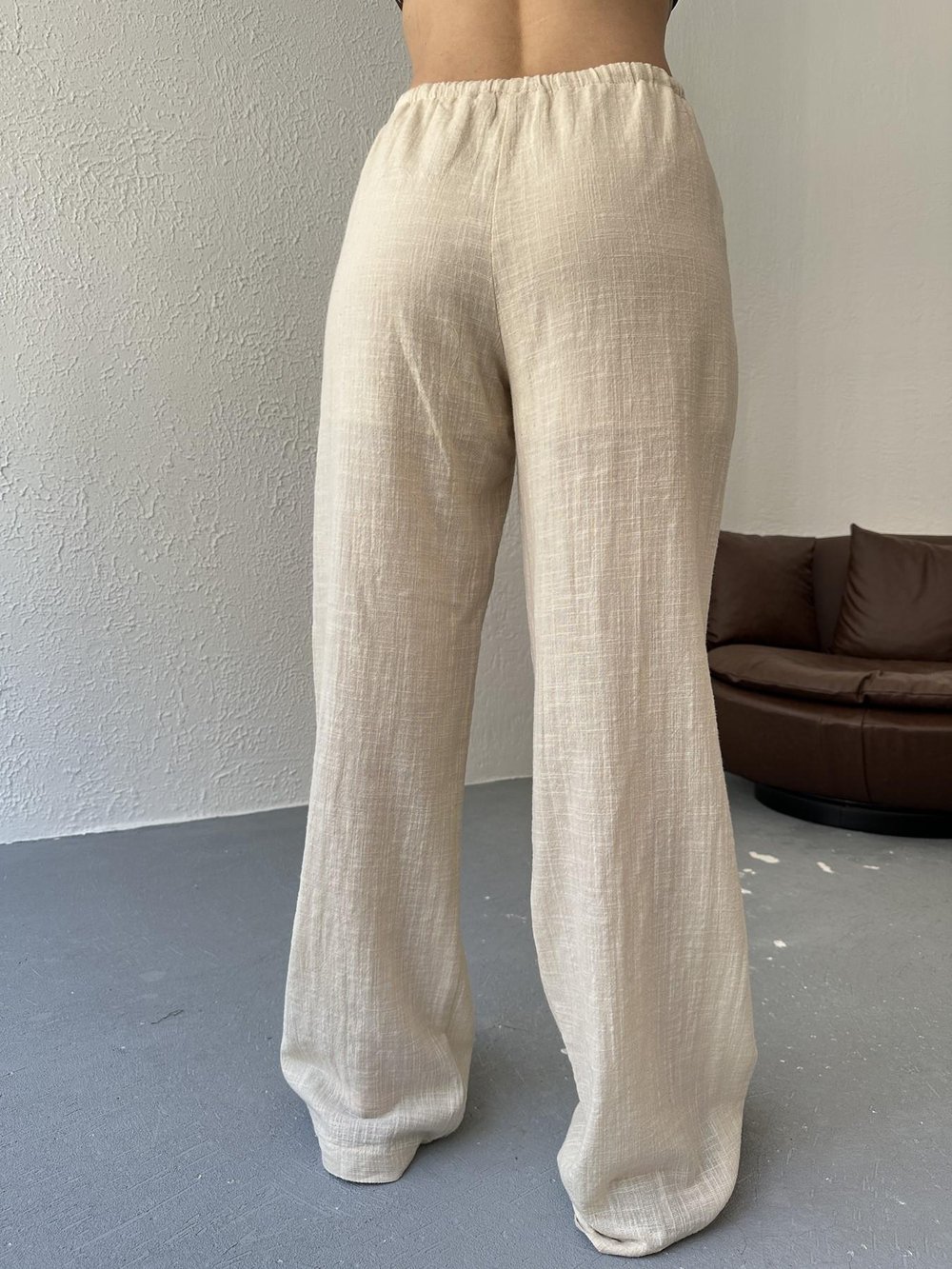 Bağcıklı Keten Pantolon Naturel