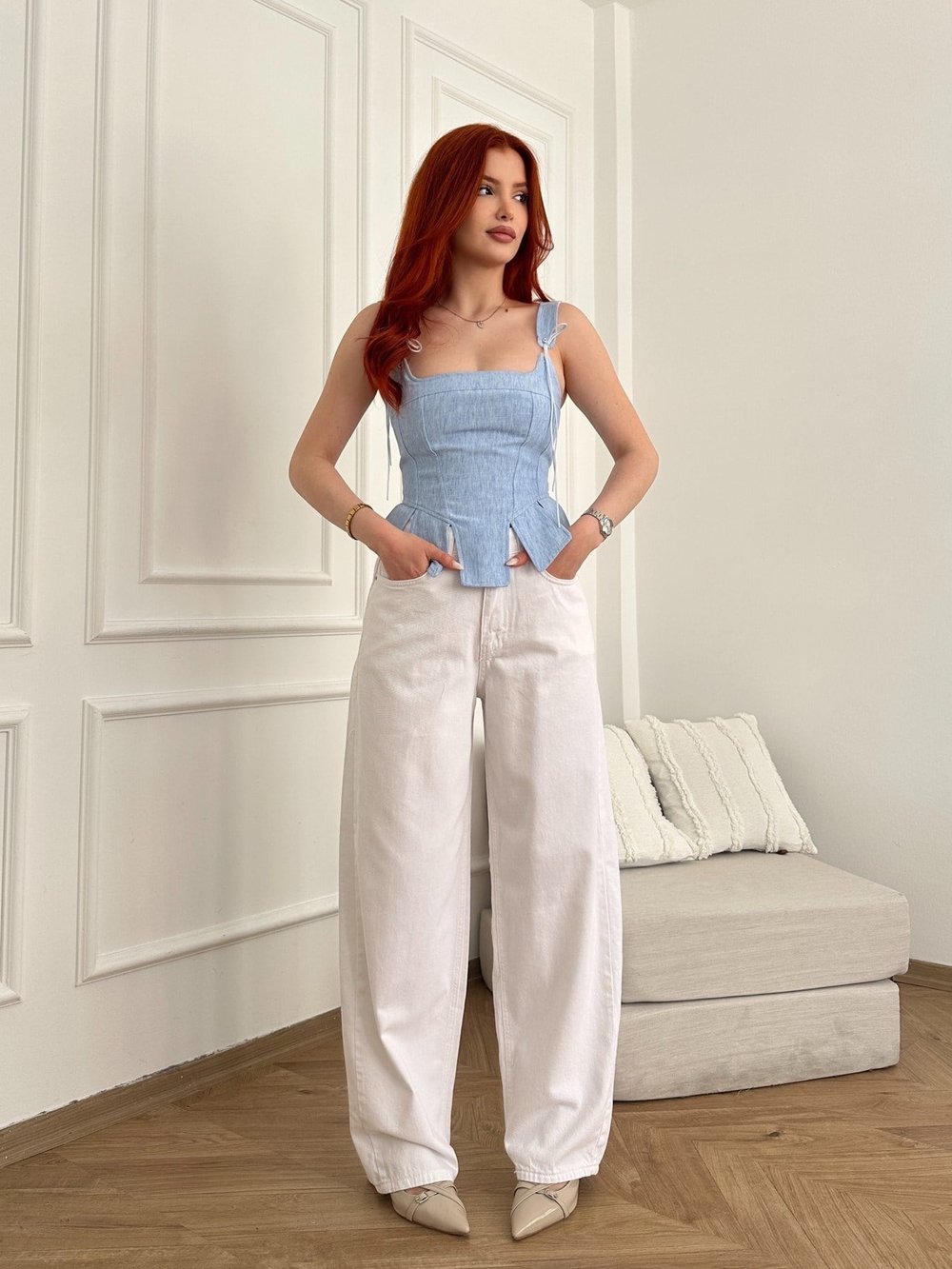 Baggy Fit Salaş Pantolon Beyaz