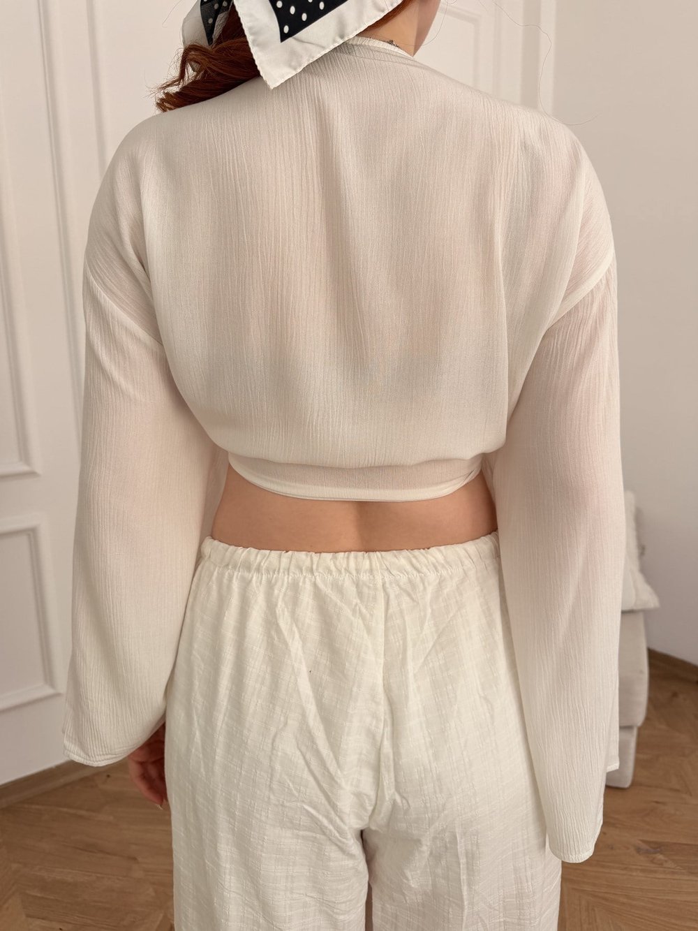 Bağlamalı Crop Bolero Ekru