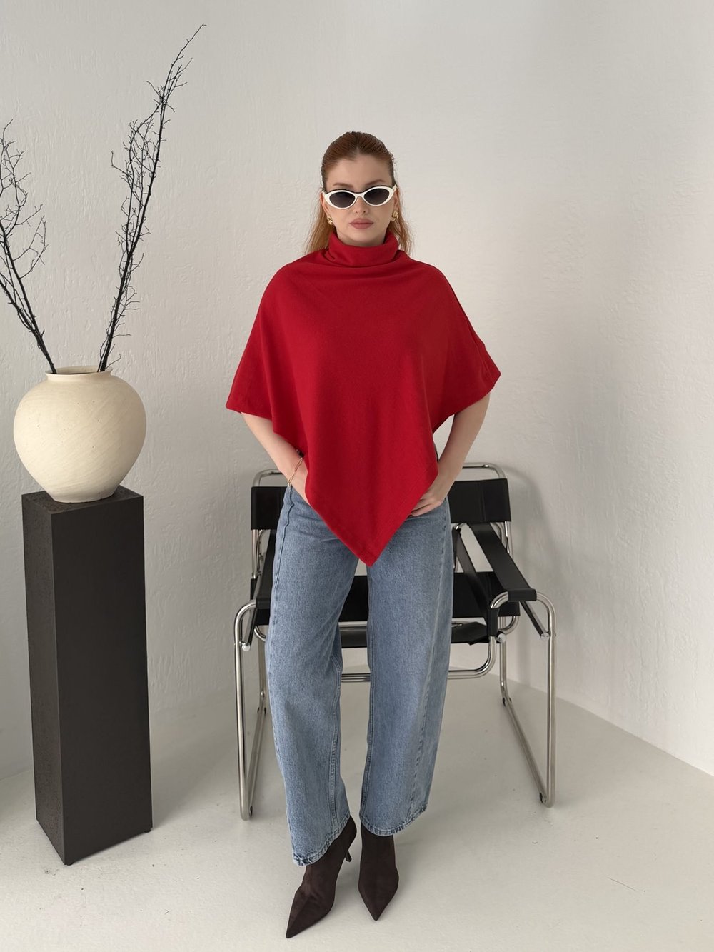 Balıkçı Yaka Panço Kırmızı