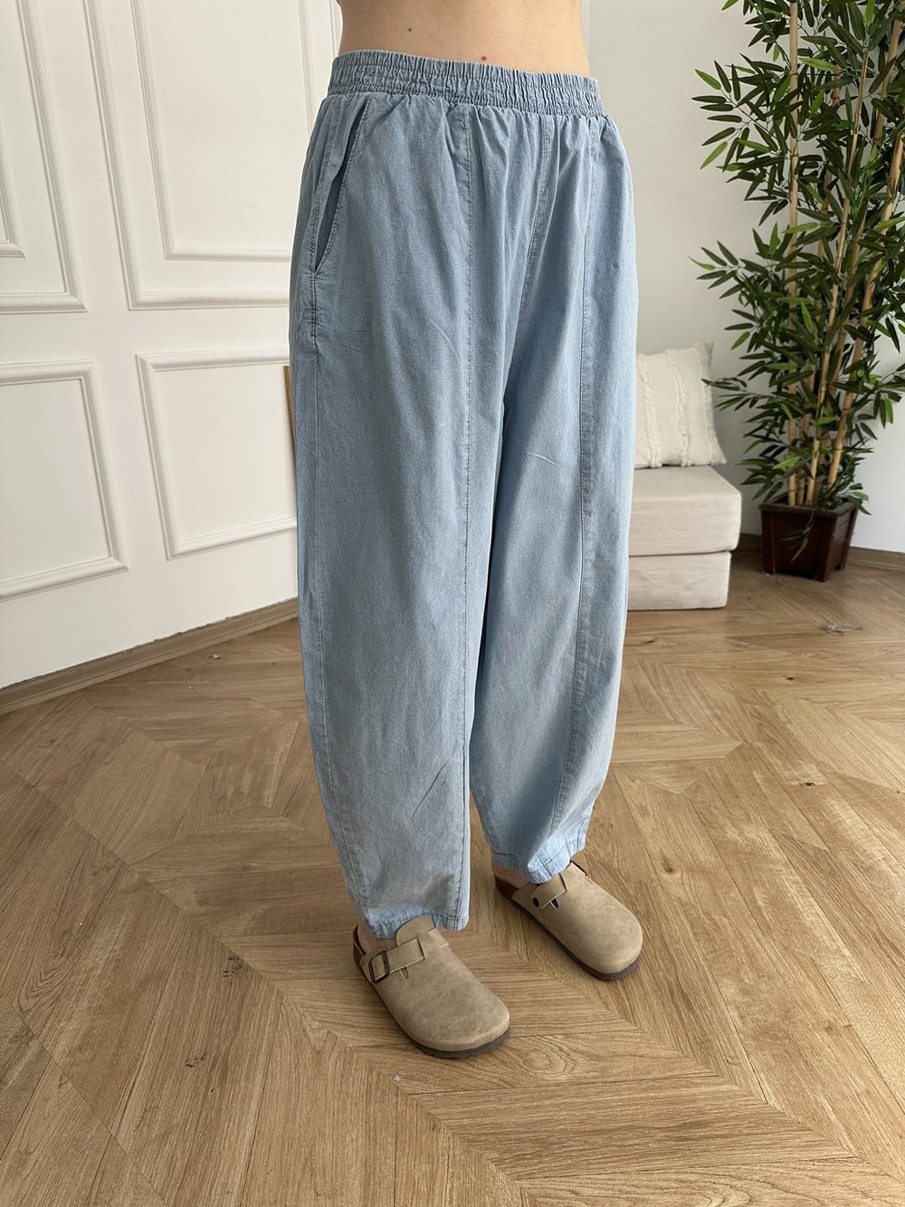 Balon Kesim Kot Pantolon Açık mavi