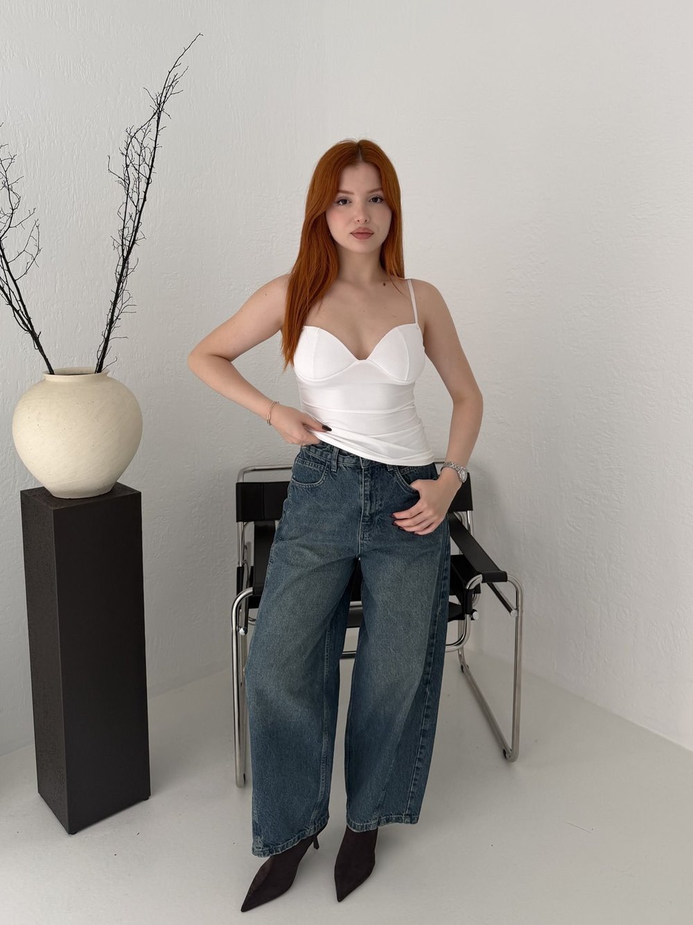 Barrel Balon Jean Pantolon Yeşil tint