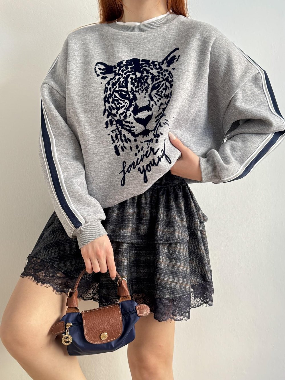 Baskılı Sweatshirt Gri melanj