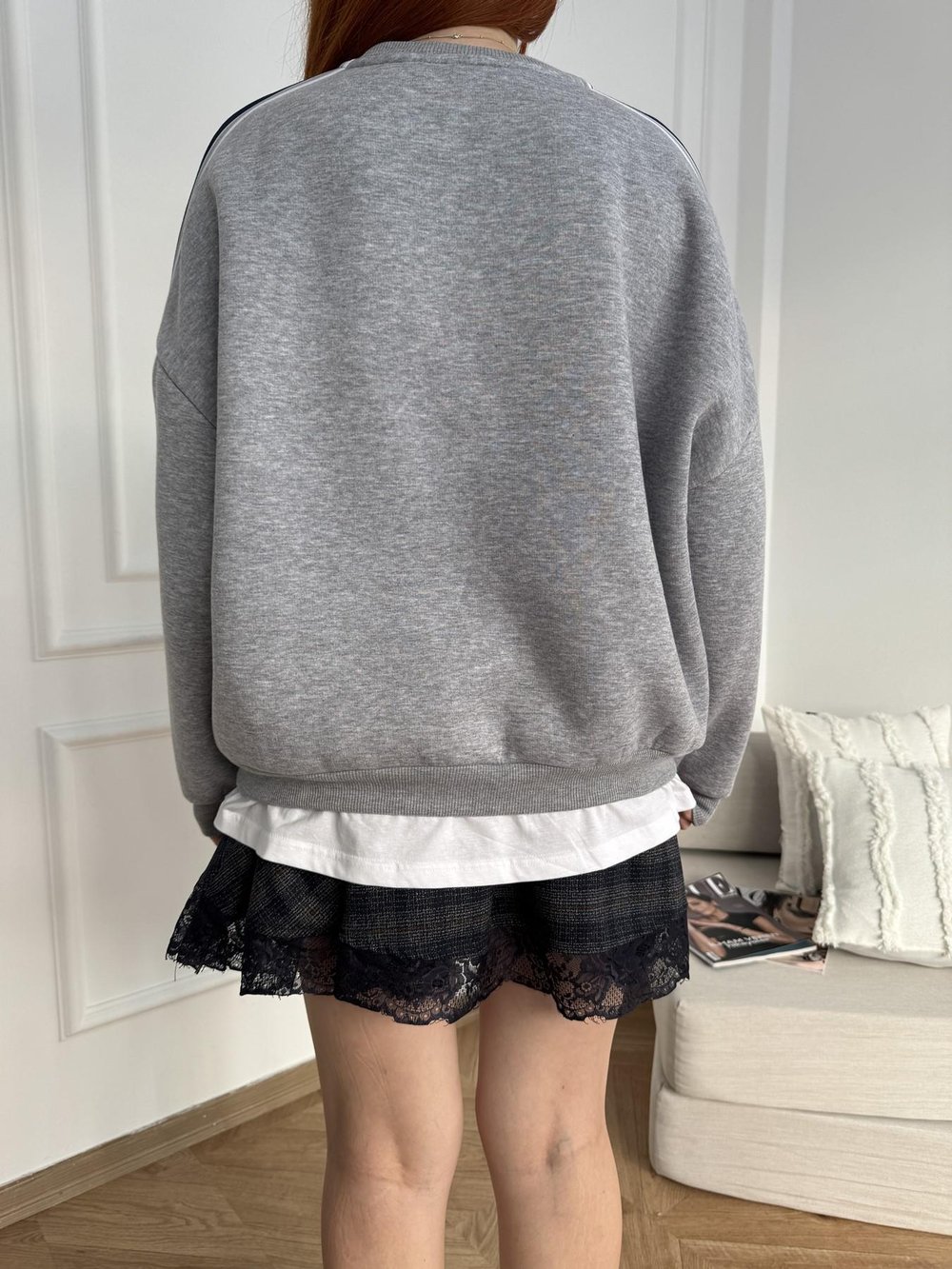 Baskılı Sweatshirt Gri melanj