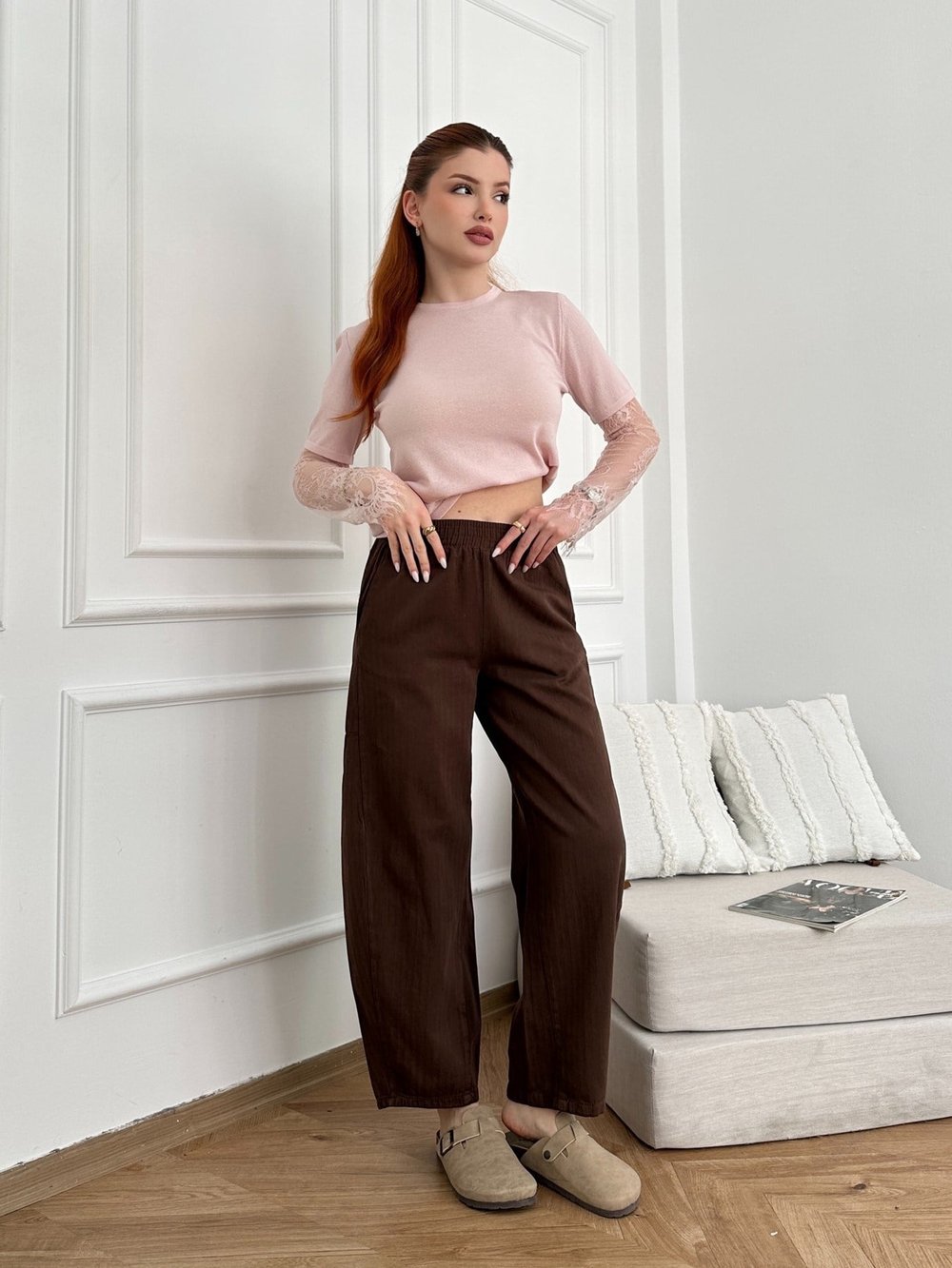 Beli Lastikli Balon Pantolon Acı kahve