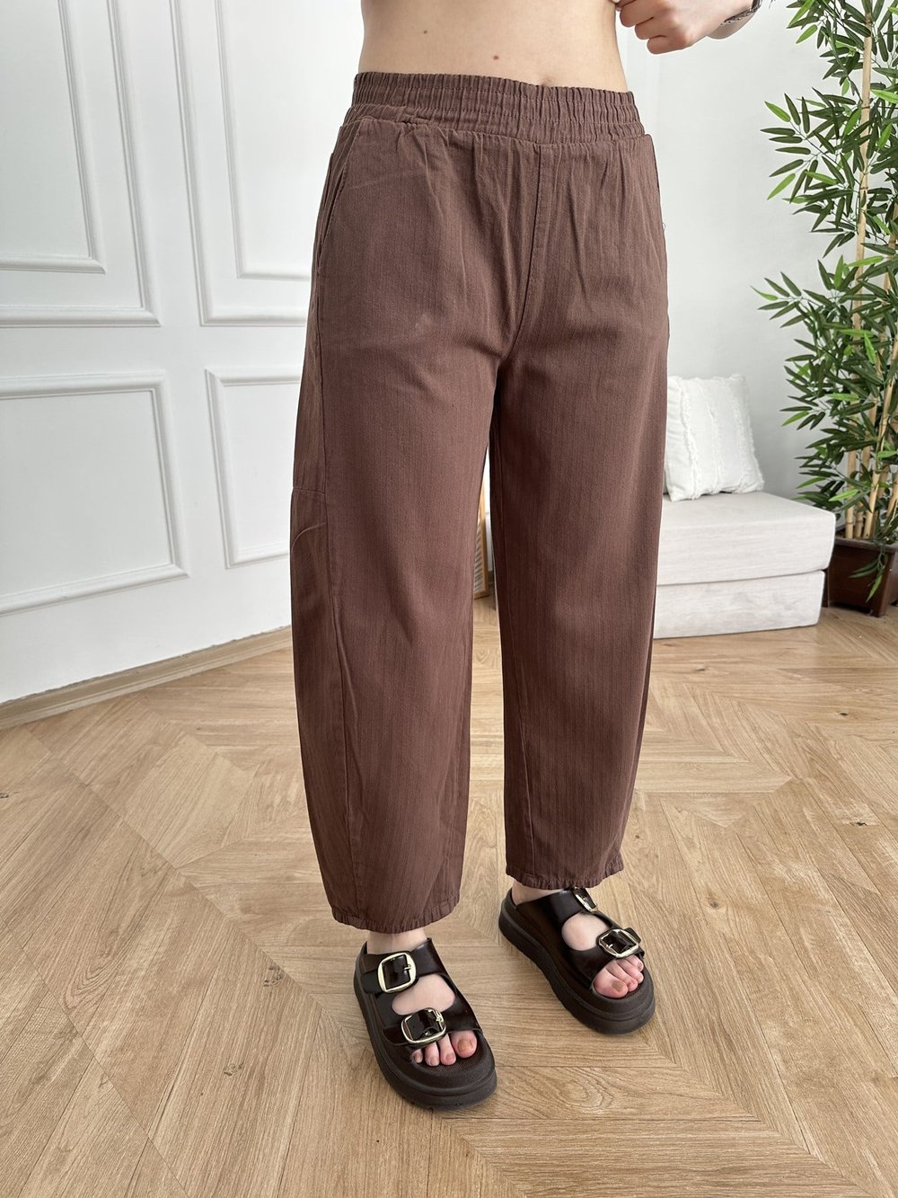 Beli Lastikli Balon Pantolon Açık kahve