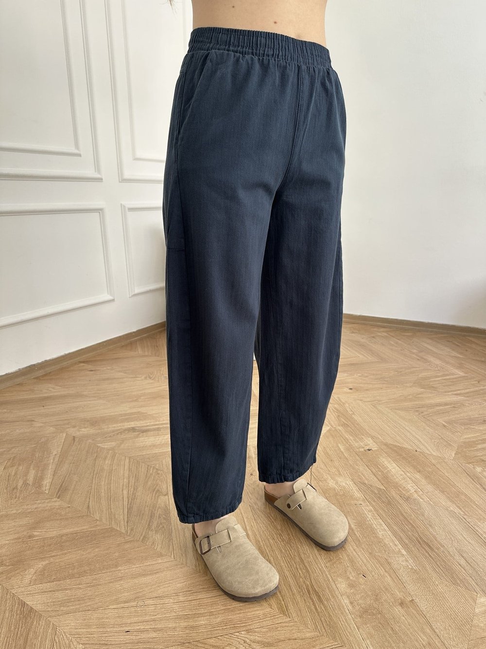 Beli Lastikli Balon Pantolon Lacivert