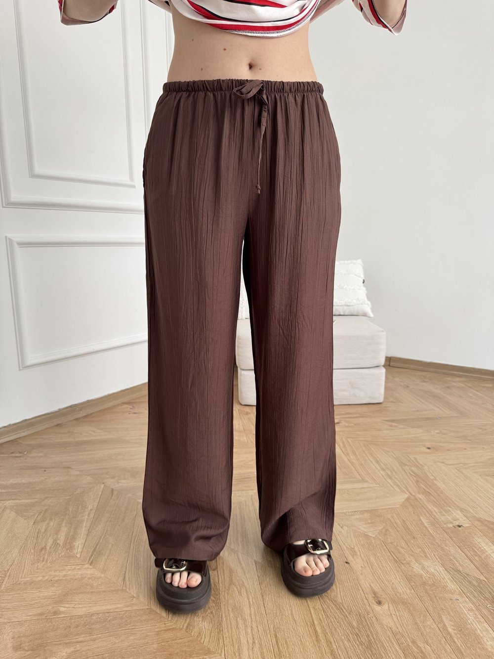 Beli Lastikli Bol Paça Pantolon Acı kahve