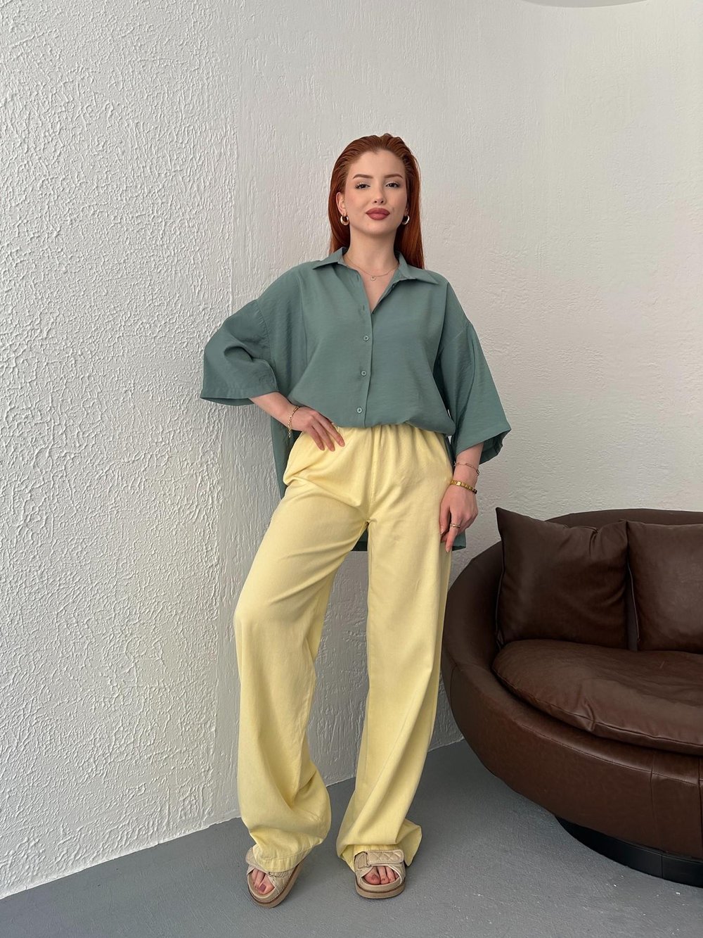 Beli Lastikli Bol Pantolon Sarı