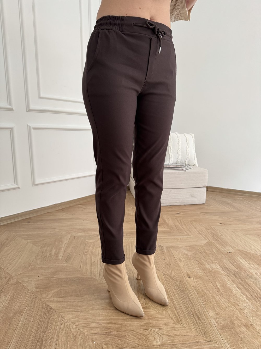 Beli Lastikli Duble Paça Pantolon Kahve