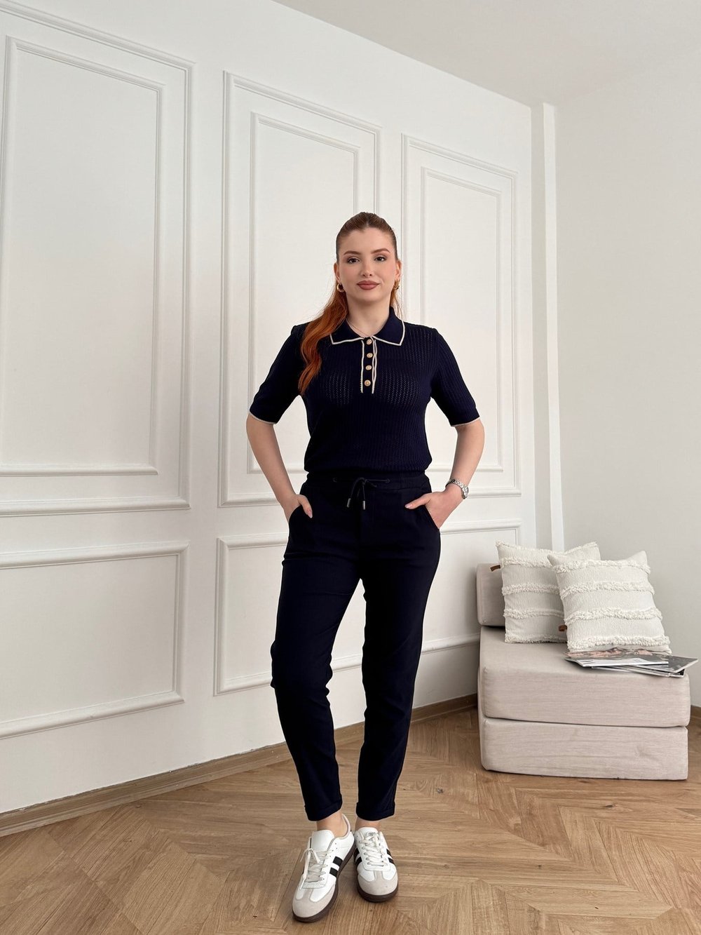 Beli Lastikli Duble Paça Pantolon Lacivert
