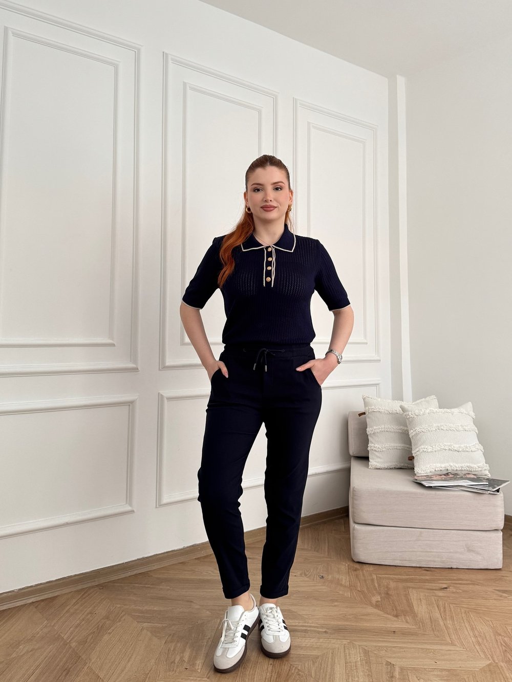 Beli Lastikli Duble Paça Pantolon Lacivert