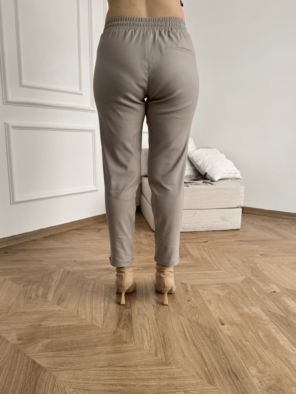 Beli Lastikli Duble Paça Pantolon Taş