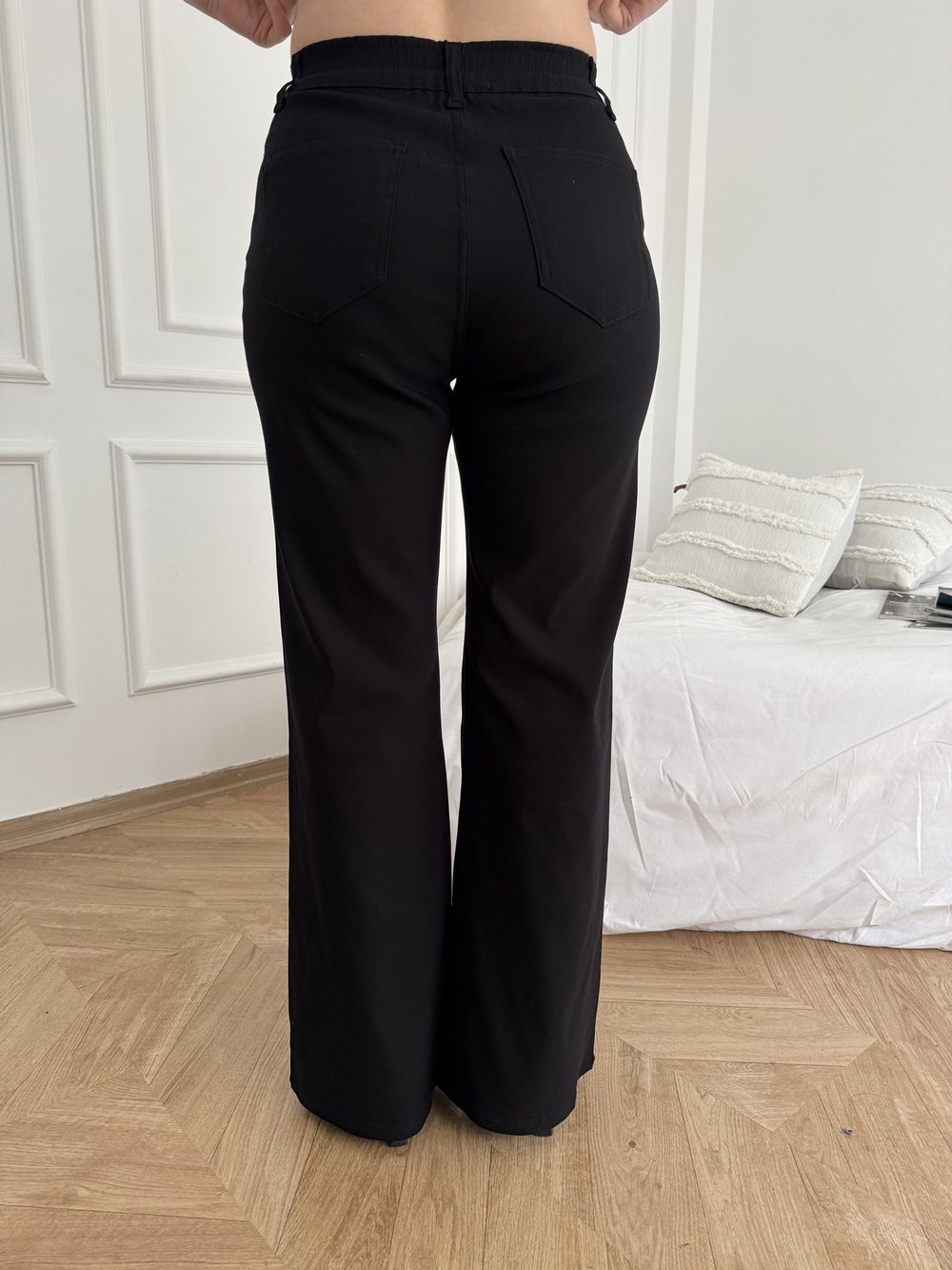 Beli Lastikli İspanyol Paça Pantolon Siyah