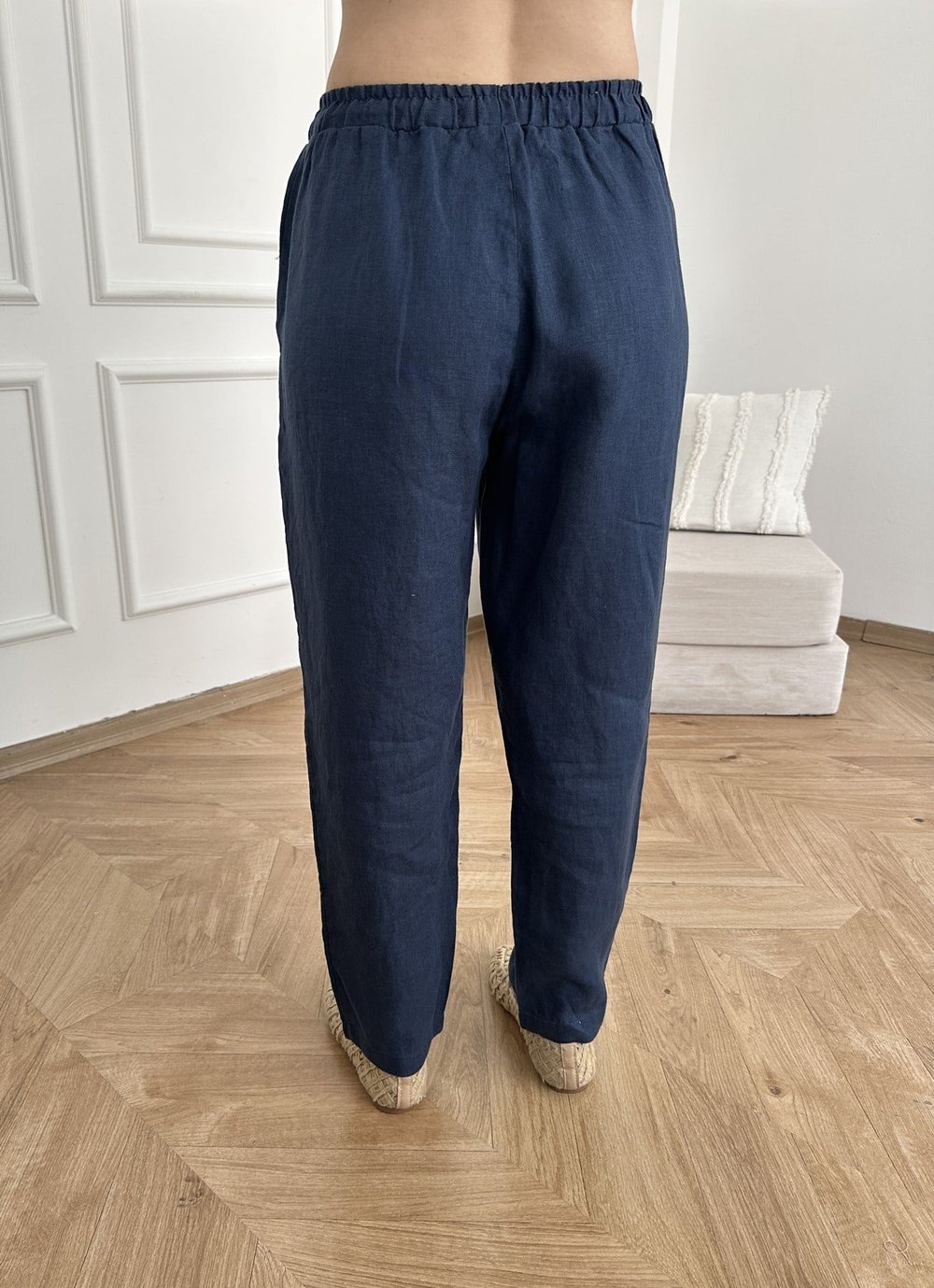 Beli Lastikli Keten Pantolon Lacivert