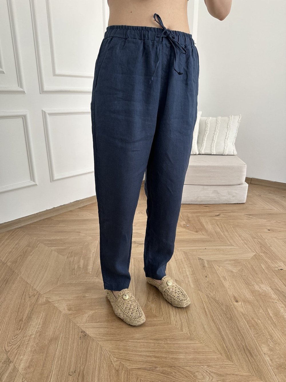 Beli Lastikli Keten Pantolon Lacivert