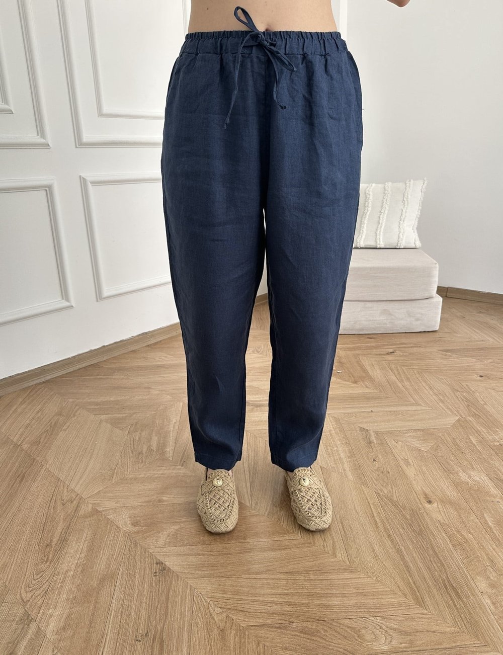 Beli Lastikli Keten Pantolon Lacivert