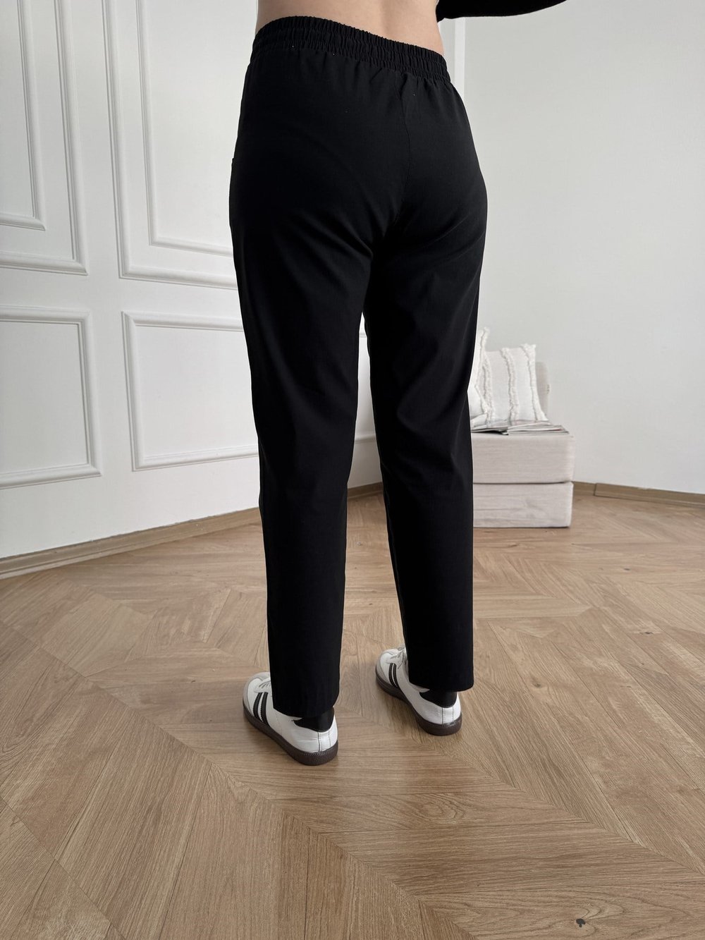 Beli Lastikli Paça Düğmeli Pantolon Siyah