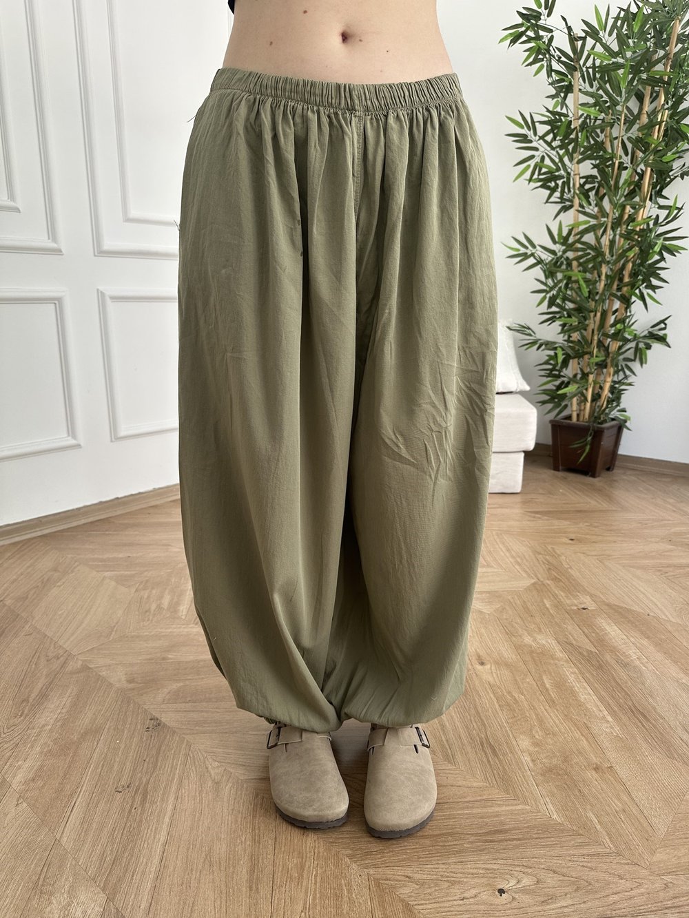 Beli Lastikli Şalvar Pantolon Açık haki